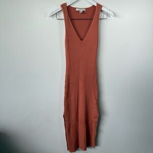 Forever 21 Contemporary Rust Ribbed Knit Midi Dress – Size Small, Side Slits
